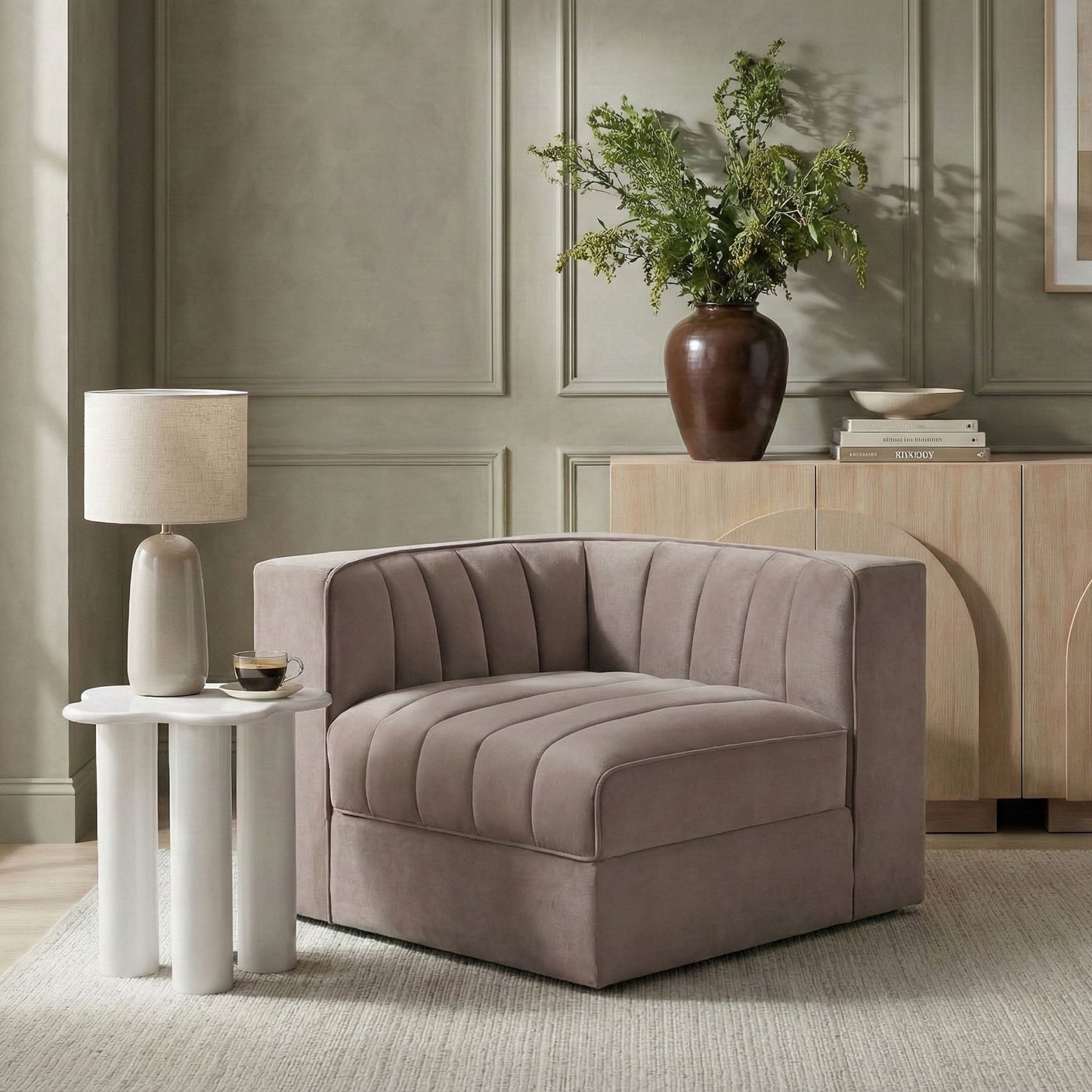 Rummi - Velvet Performance Fabric Upholstered Modular Corner Chair