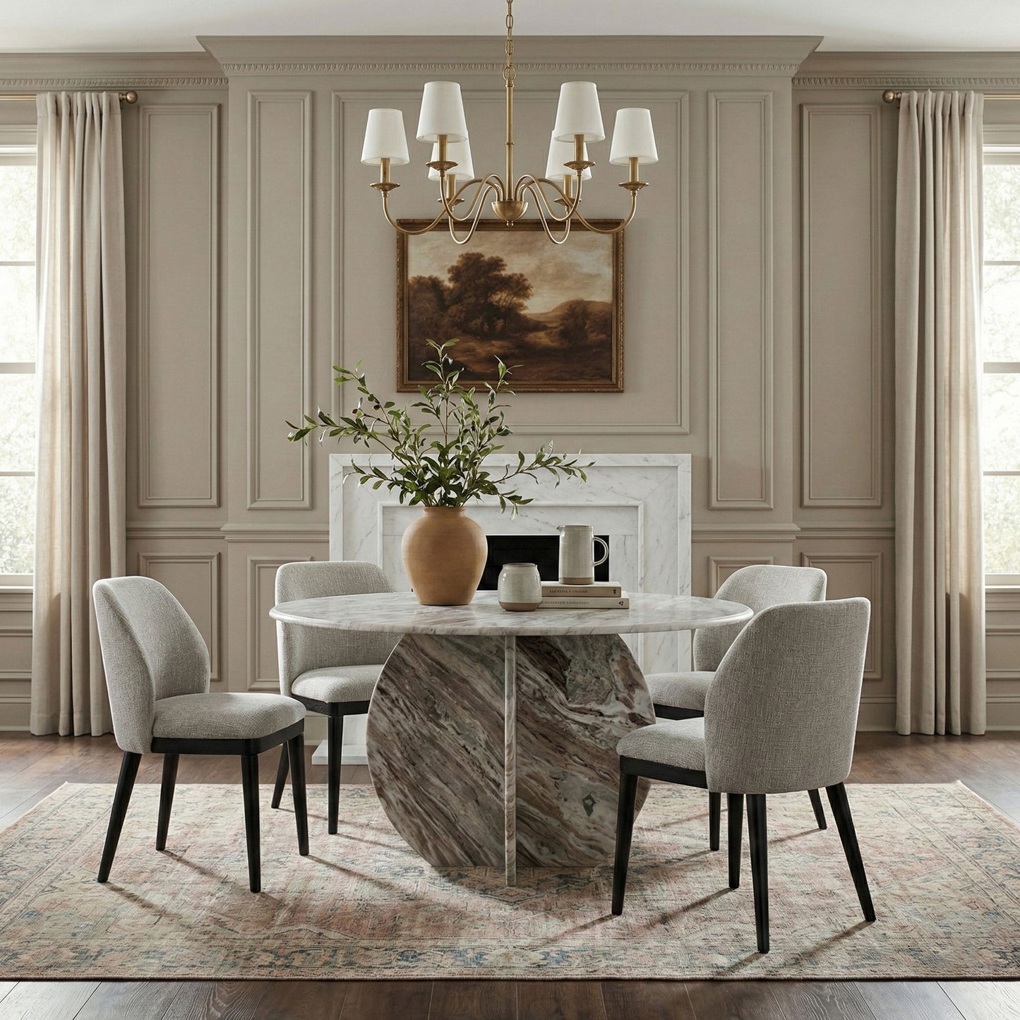 Valeo - Linen Textured Fabric Upholstered Dining Chair (Set of 2) - Painted Black Base