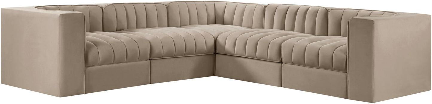 Rummi - Symmetrical Velvet Performance Fabric Upholstered 5 Piece Modular Sectional