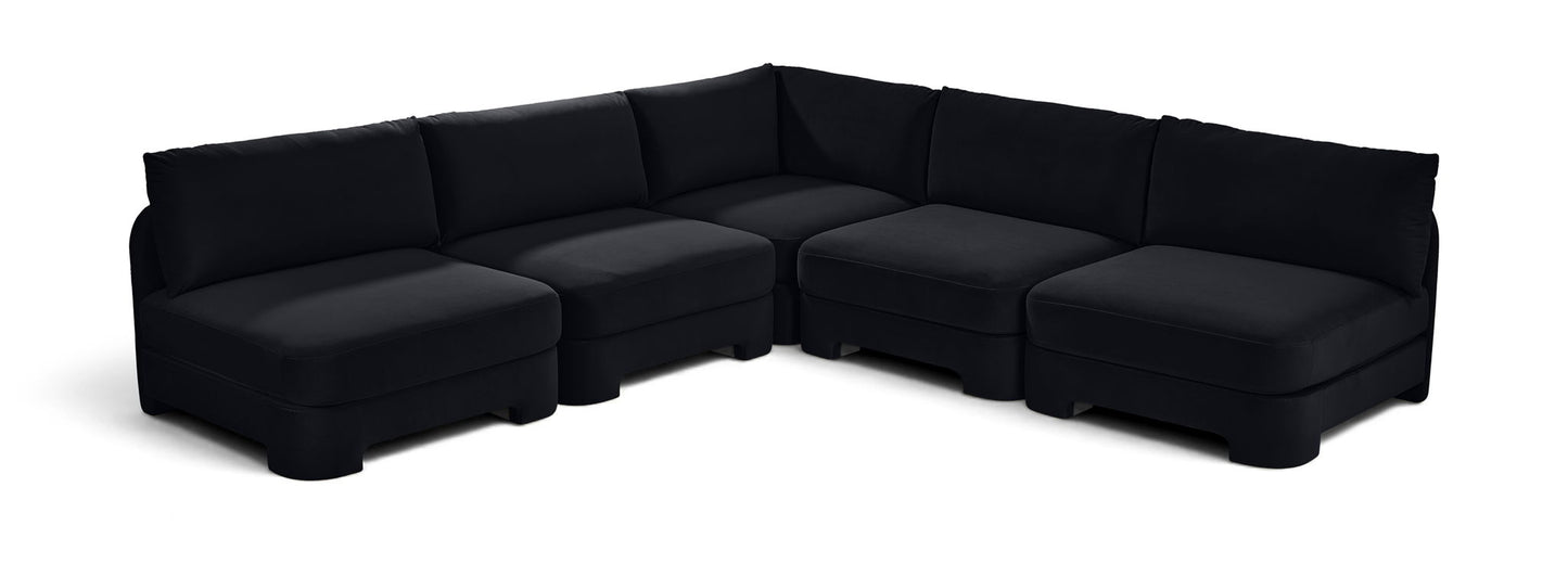 Hammond - Velvet Performance Fabric Upholstered 5 Piece Armless Sectional