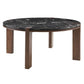 Estella - Round Dining Table With Natural Marble Top - Black Top & Walnut