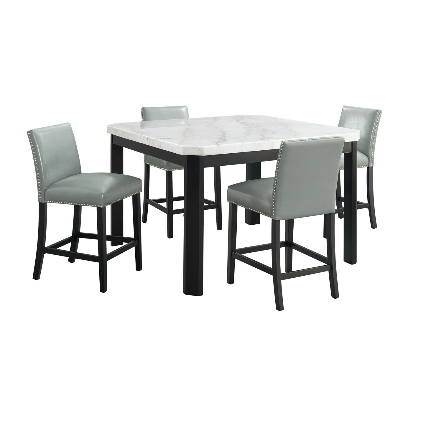 Francesca - 5 Piece Square Counter Dining Set (Table & Four Chairs) - White Marble