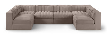 Rummi - Armless Velvet Performance Fabric Upholstered 6 Piece Modular Sectional