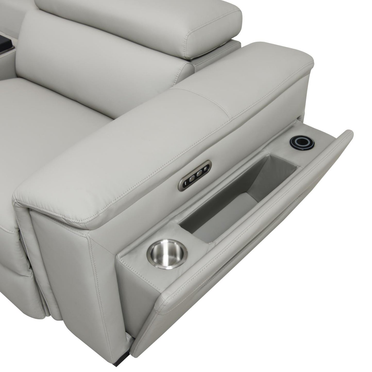 U25 - 3 Piece Power Reclining Sectional With Bluetooth Speaker, Wireless Charger, And Fridge - Gray