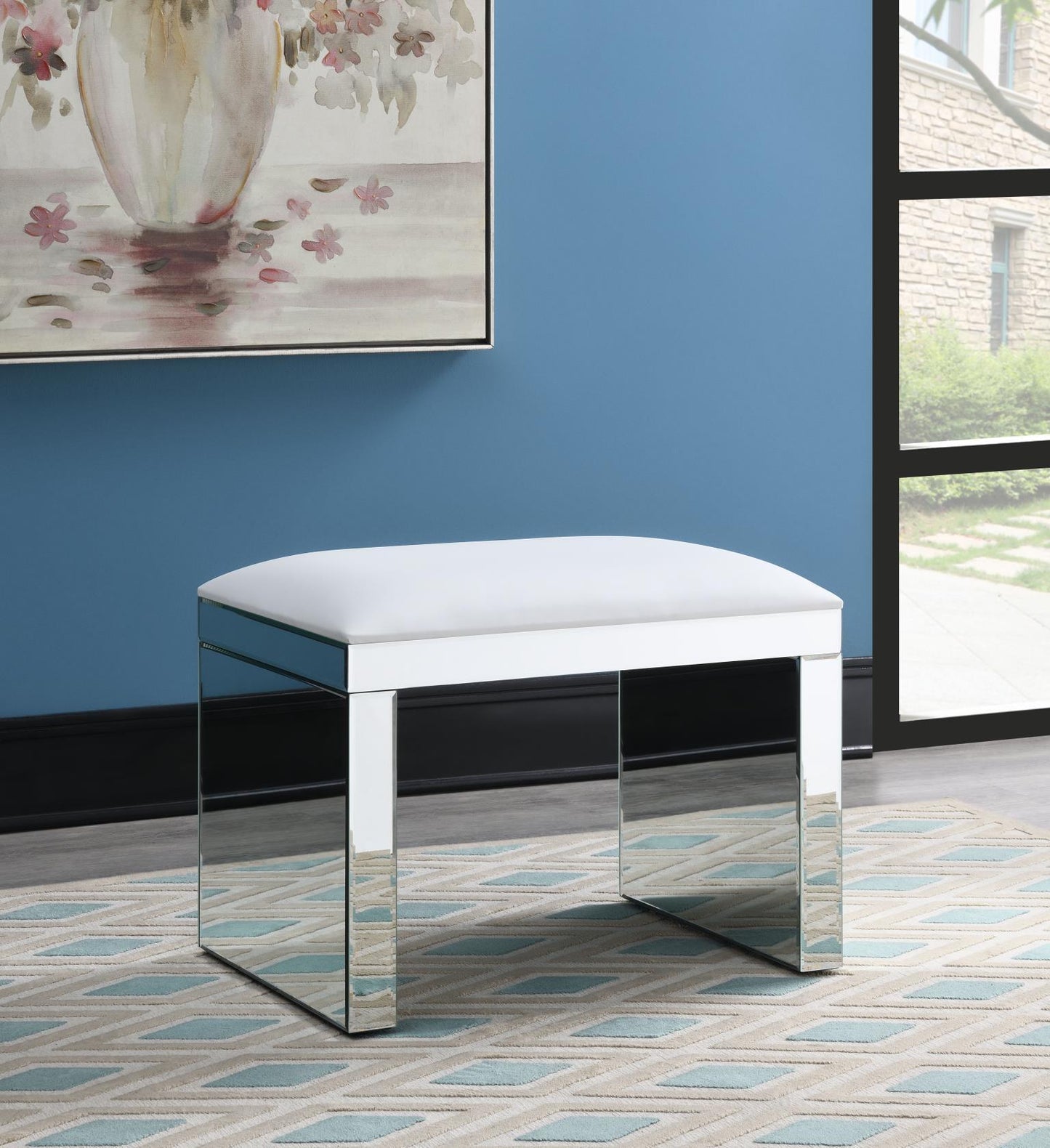 G-317 - Glamour Vanity Stool - Pearl Silver