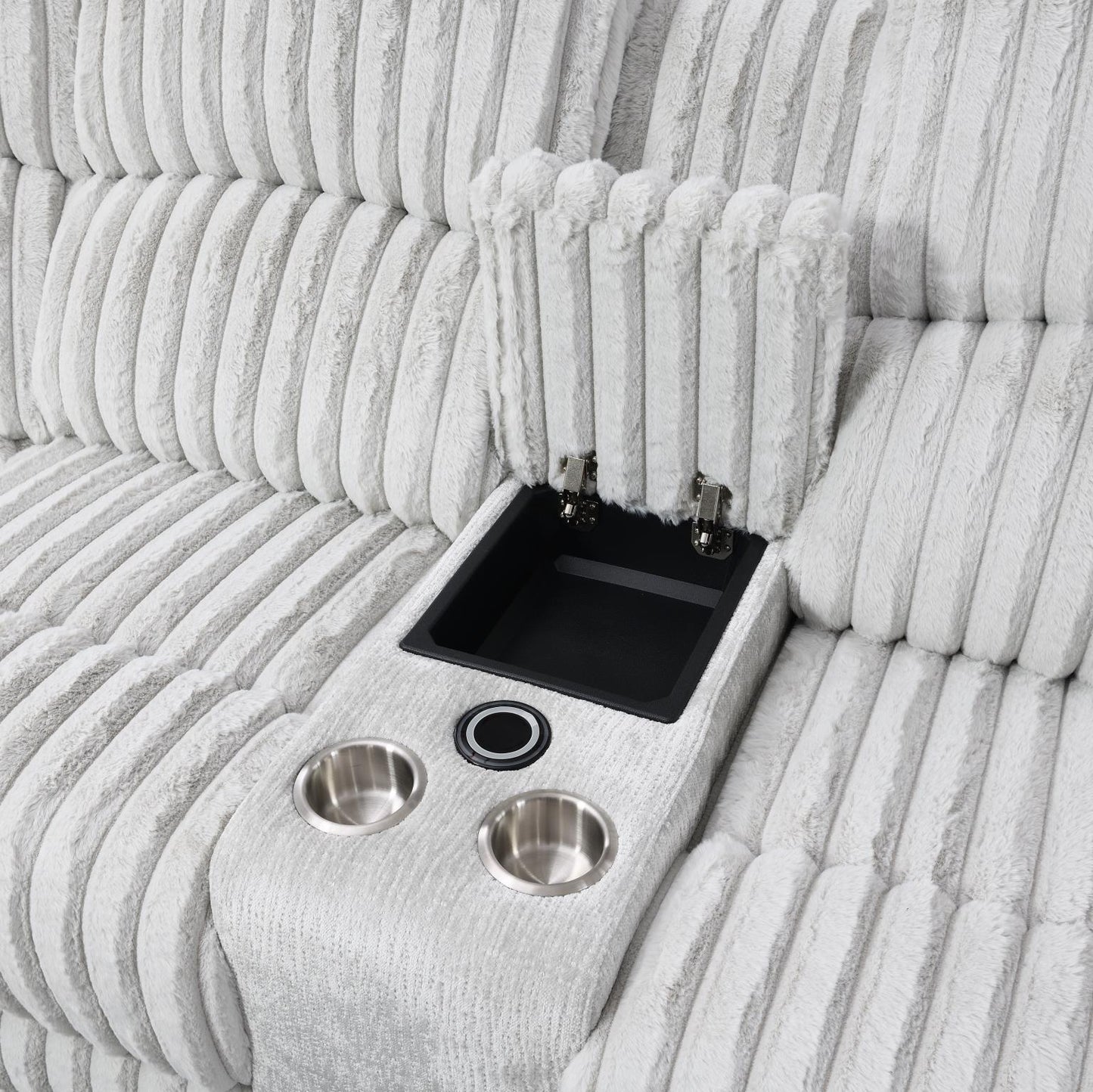 U61 - Corduroy Power 3 Piece Sectional With Bluetooth Speaker, And Wireless Charger - Gray