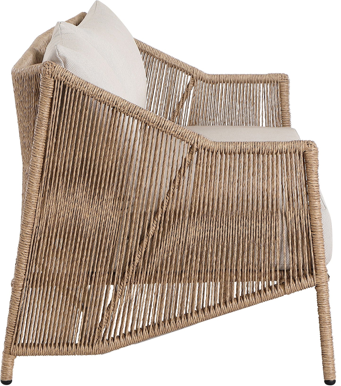 Coastline - Olefin Water Resistant Fabric And Wicker Outdoor Patio Loveseat - Beige