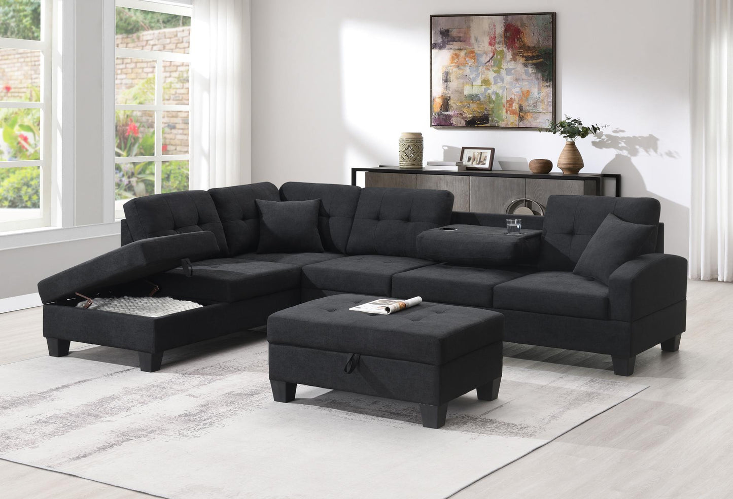 U349 - Fabric Ottoman - Black