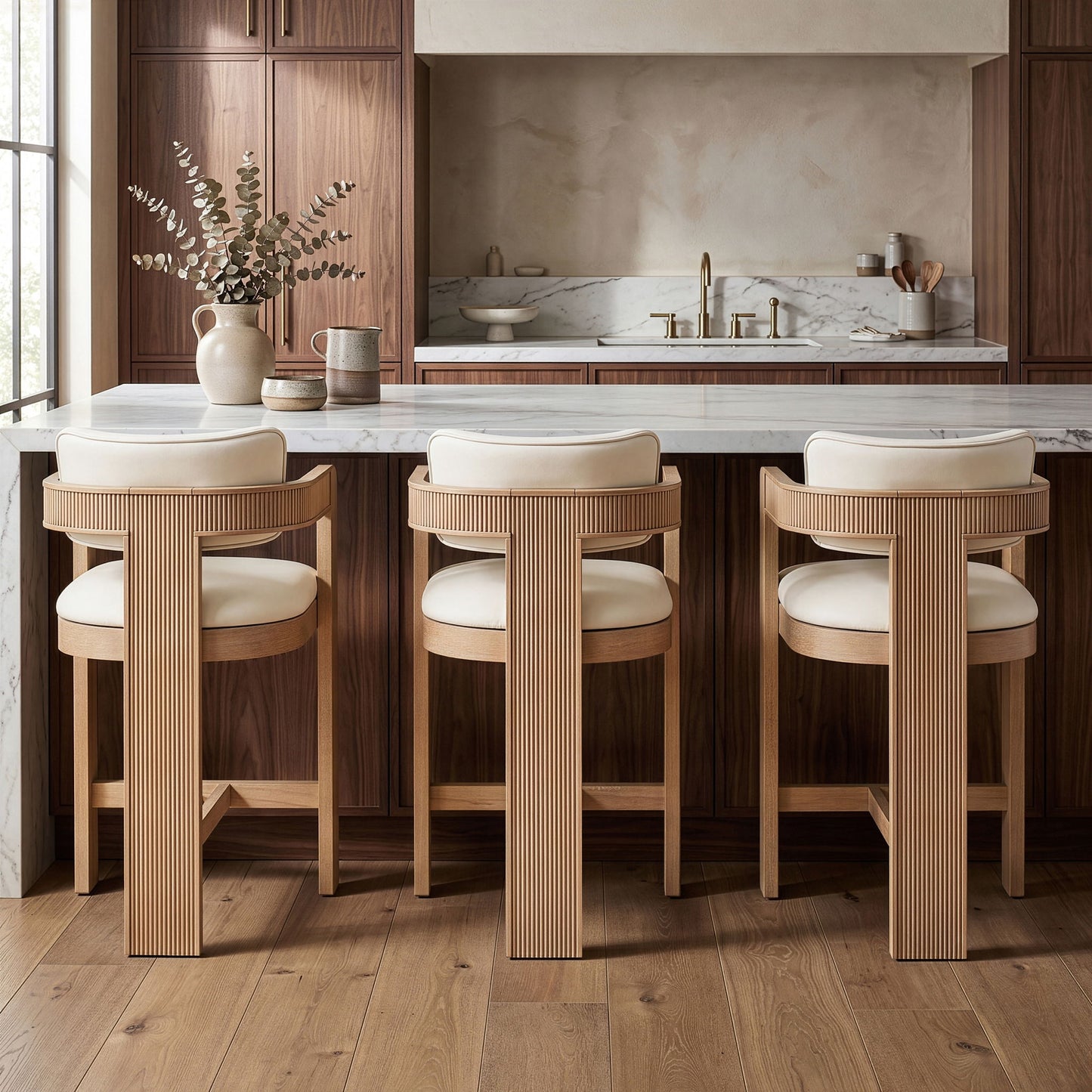 Sacha - Vegan Leather Upholstered Counter Stool With Natural Base
