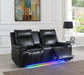 U68 - LED Power Reclining Loveseat With Console & Fridge,Wireless Charger, With Vibrator Arms - Black