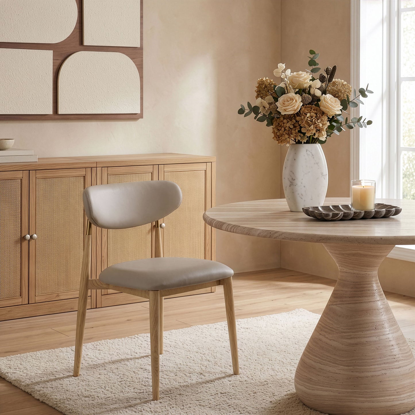 Ronda - Vegan Leather Upholstered Dining Side Chair - Natural Legs