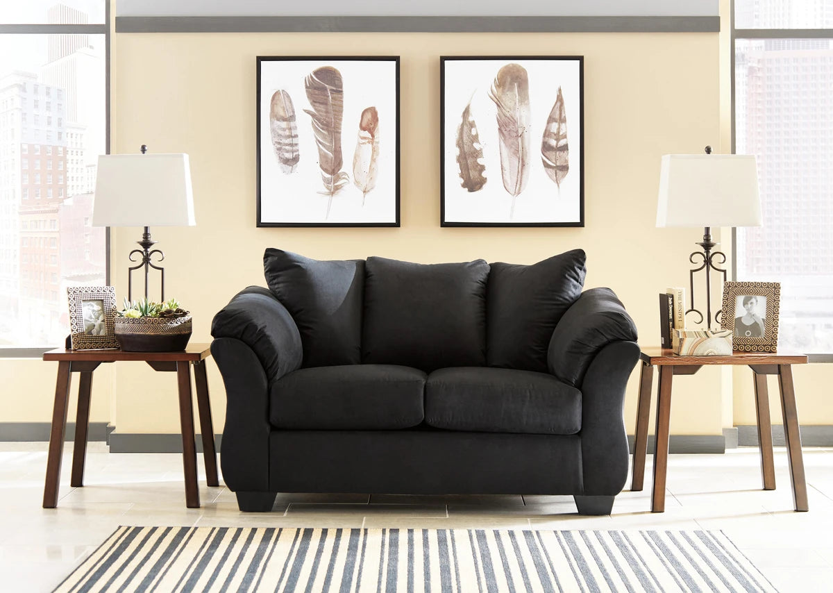Floor Sample - Darcy Microfiber Color Black Cobblestone Loveseat