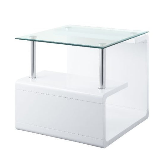 Nevaeh - End Table - Clear Glass Top & White High Gloss