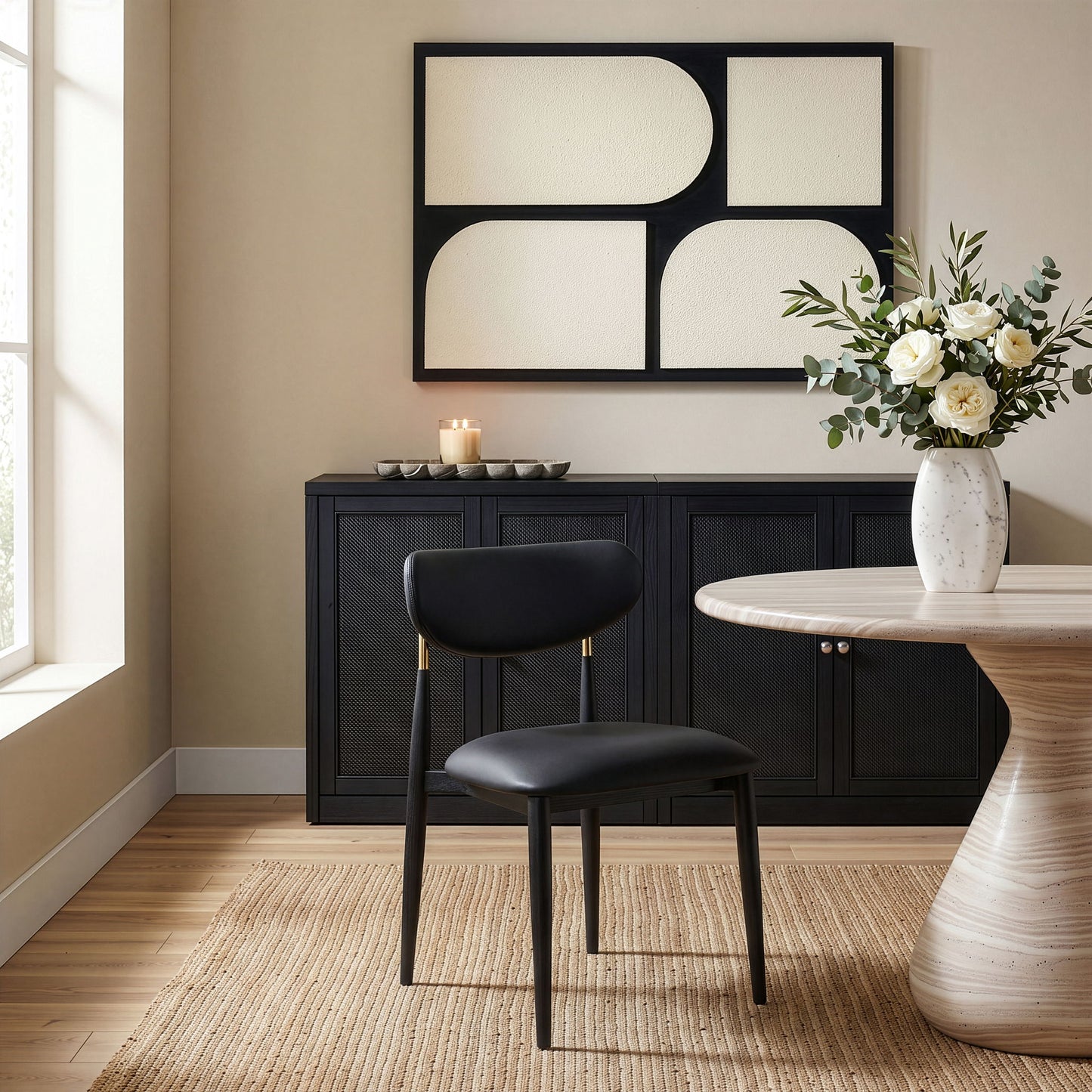 Ronda - Vegan Leather Upholstered Dining Side Chair - Black Legs