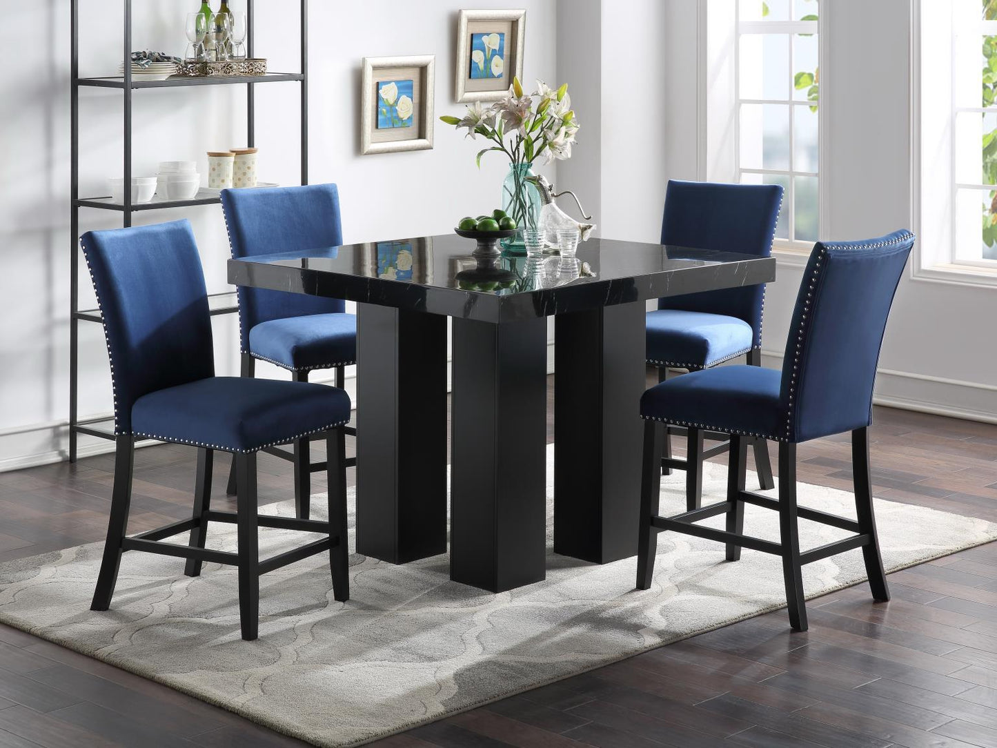D132 - Faux Marble Counter Table - Black