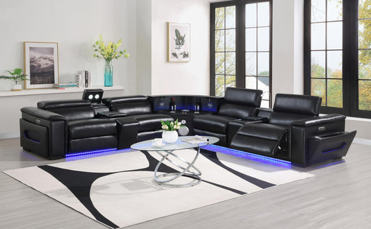 U24 - 3 Piece Power Reclining Sectional With Bluetooth Speaker, Wireless Charger, And Fridge - Black