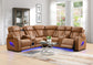 U12 - 3 Piece Power LED Sectional, Power Headrest, Heat, Massage Wireless Charger, And USB - Brown