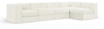 Rummi - Velvet Performance Fabric Upholstered 5 Piece Modular Sectional, L-Shaped (Right)