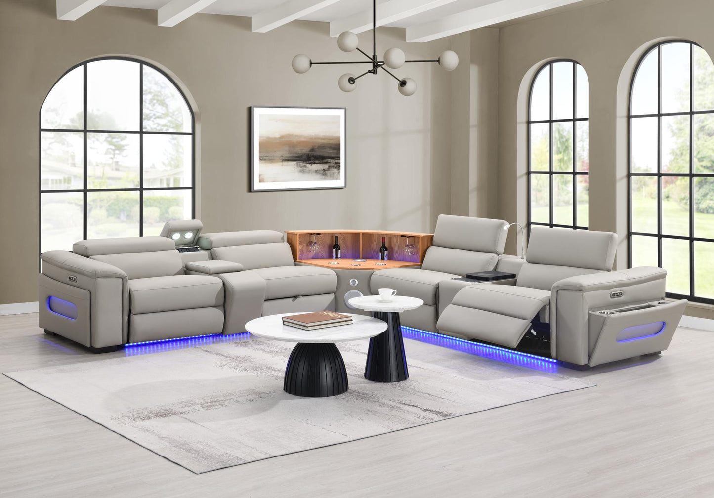 U25 - 3 Piece Power Reclining Sectional With Bluetooth Speaker, Wireless Charger, And Fridge - Gray