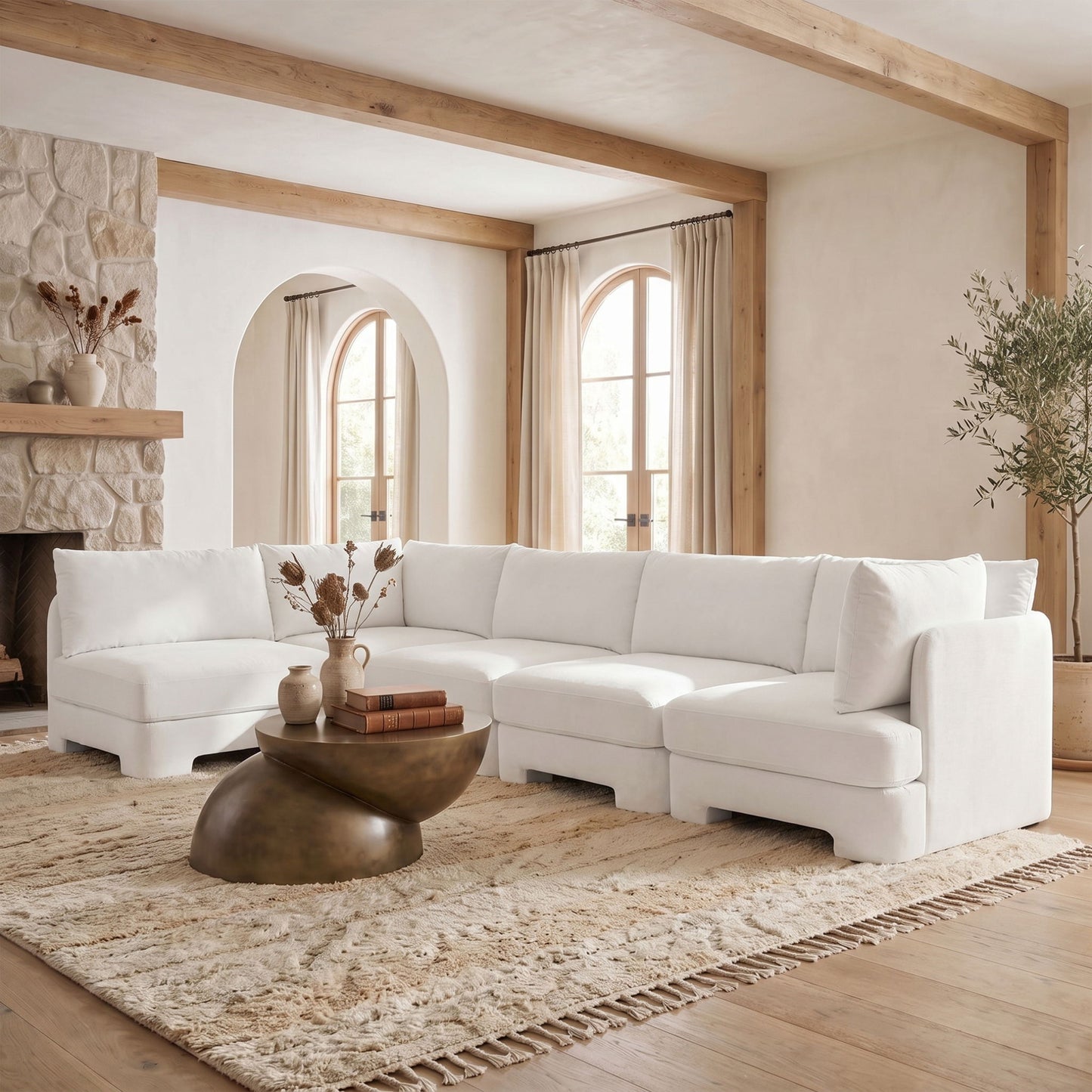 Hammond - Velvet Performance Fabric Upholstered 5 Piece L-Shaped Sectional