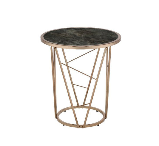 Cicatrix - End Table - Faux Black Marble Glass Top & Champagne