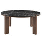 Estella - Round Dining Table With Natural Marble Top - Black Top & Walnut