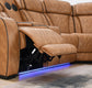 U12 - 3 Piece Power LED Sectional, Power Headrest, Heat, Massage Wireless Charger, And USB - Brown