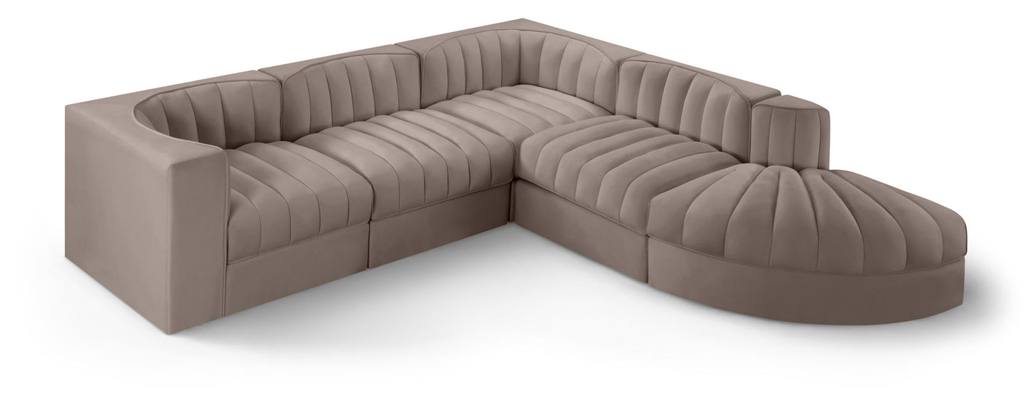 Rummi - Velvet Performance Fabric Upholstered 5 Piece Modular Sectional