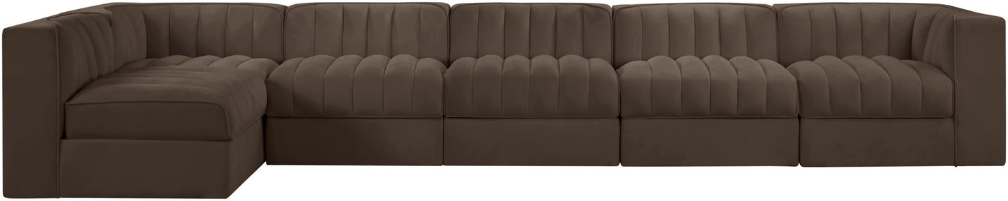 Rummi - Velvet Performance Fabric Upholstered 6 Piece Modular Sectional, L-Shaped (Right)