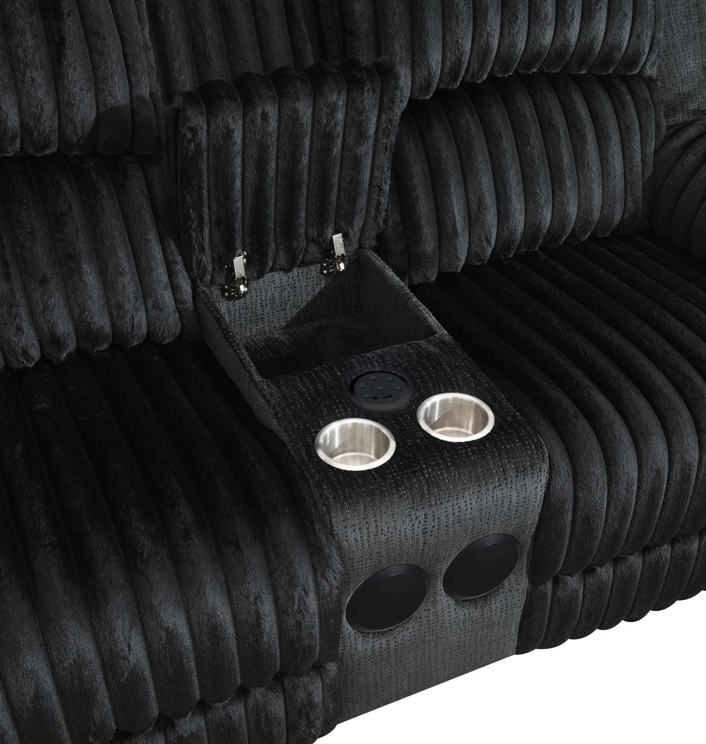 U161 - Corduroy Power LED Reclining Loveseat With Bluetooth Speaker - Black