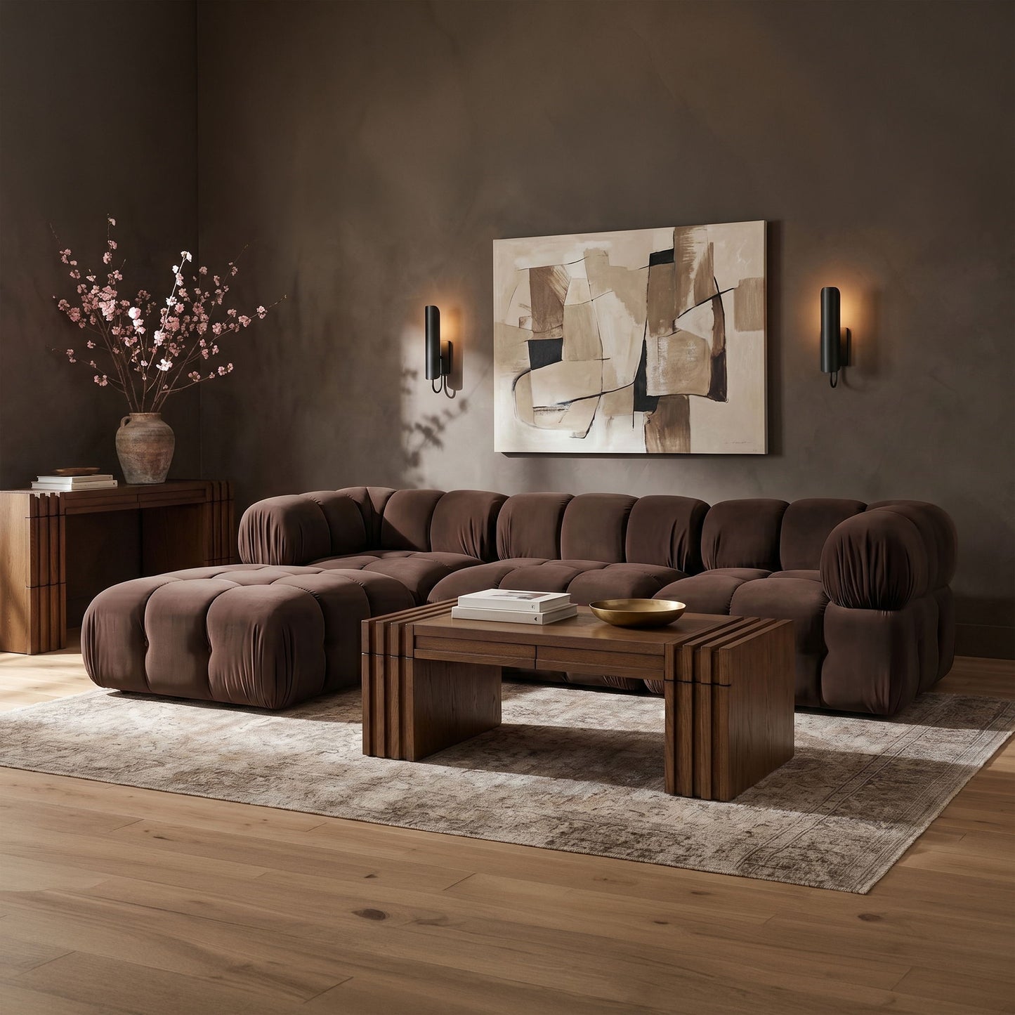 Orin - Velvet 4 Piece Modular Sectional With Chaise