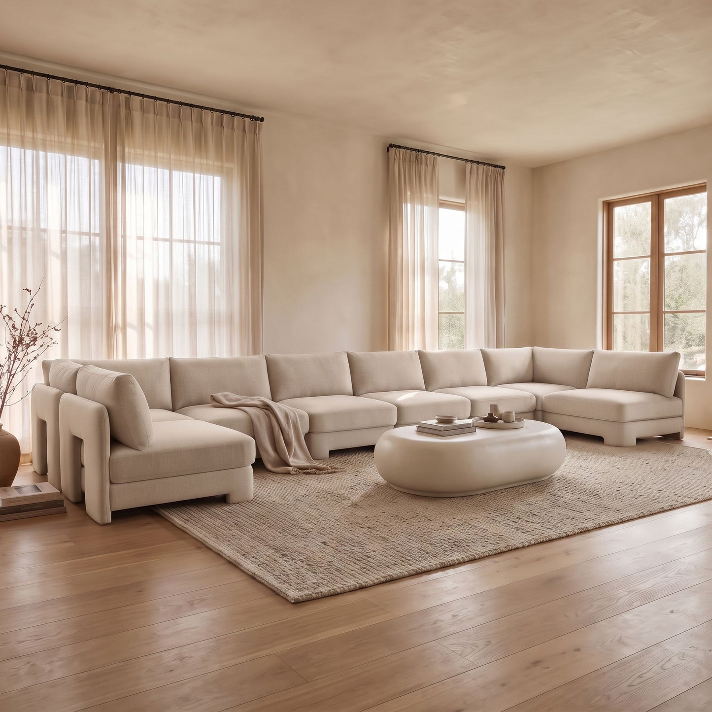 Hammond - Velvet Performance Fabric Upholstered 8 Piece U-Shaped Armless Sectional - Beige