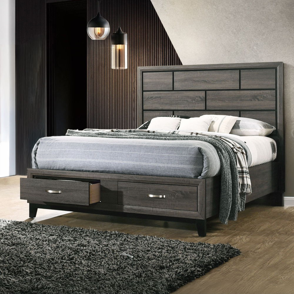 Valdemar - Eastern King Bed With Storage - Weathered Gray