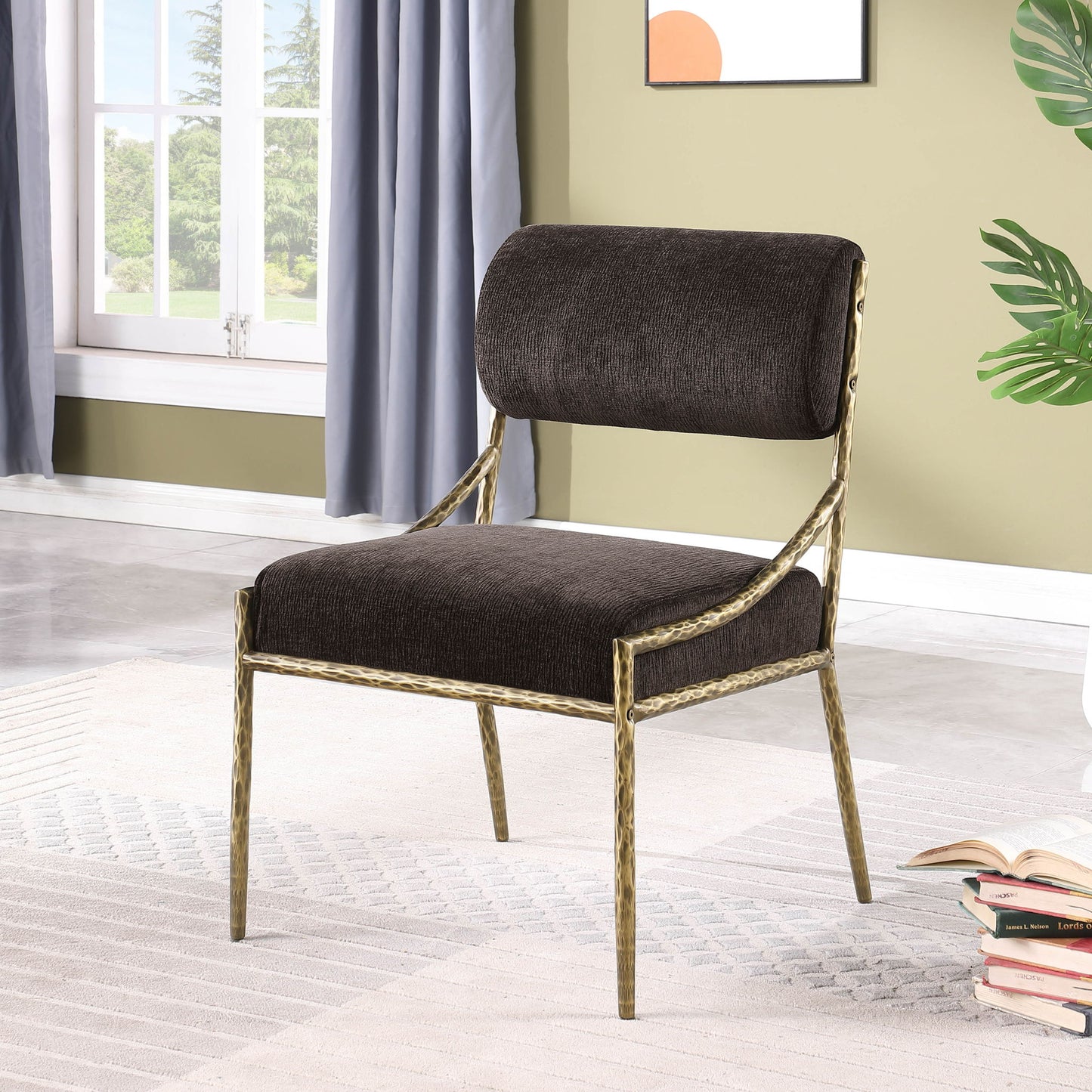 Bastille - Upholstered Dining Side Chair (Set of 2) - Brass Frame