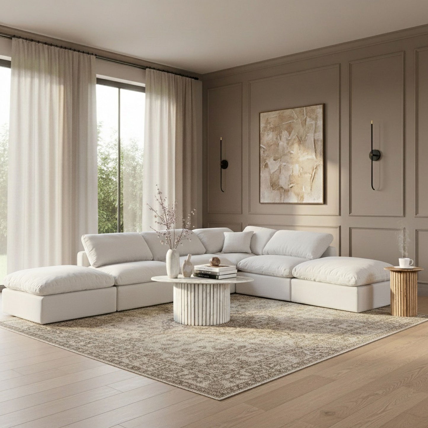 Indulge - Linen 6 Piece Modular Armless Sectional - White