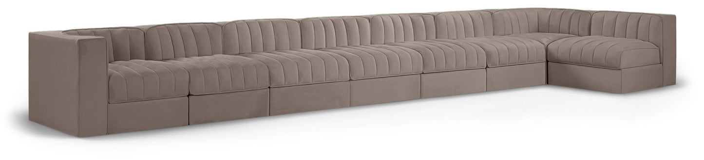 Rummi - Velvet Performance Fabric Upholstered 8 Piece Modular Sectional, L-Shaped (Right)