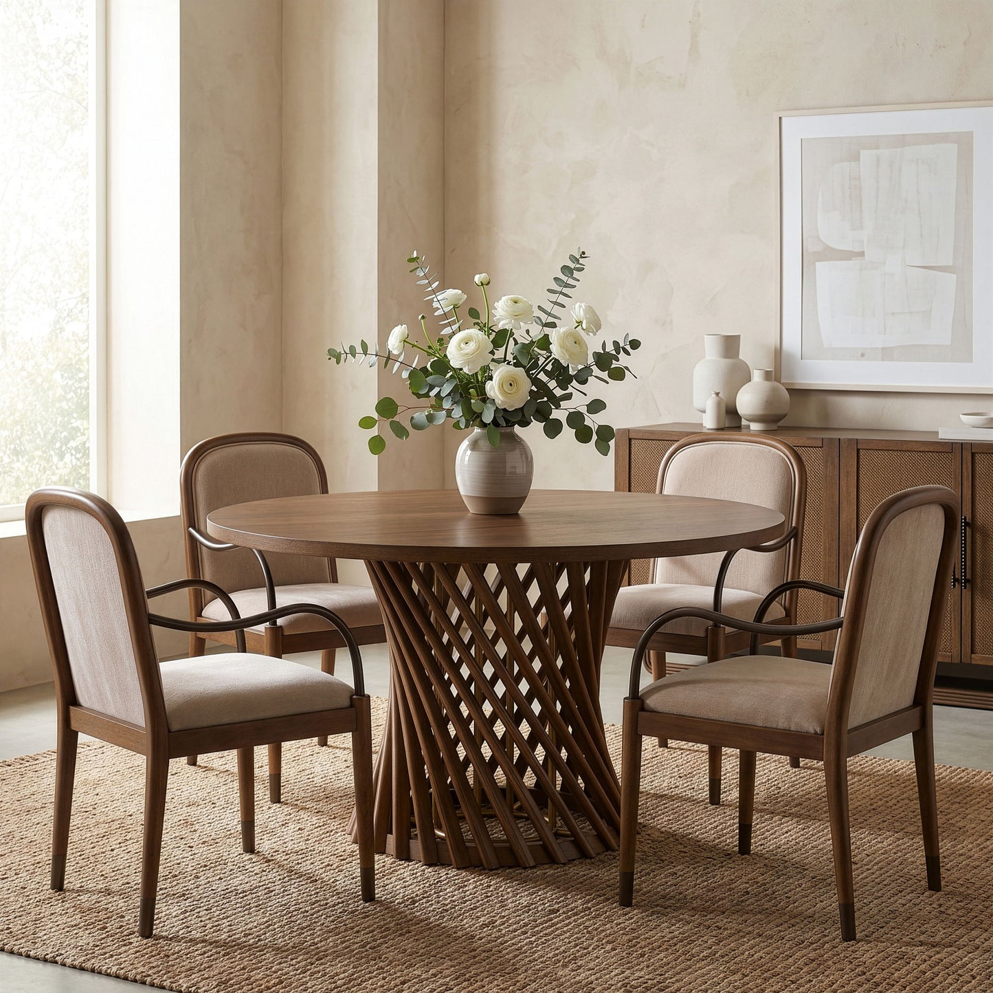 Hexon - 60" Oak Veneer And Solid Wood Dining Table - Brown