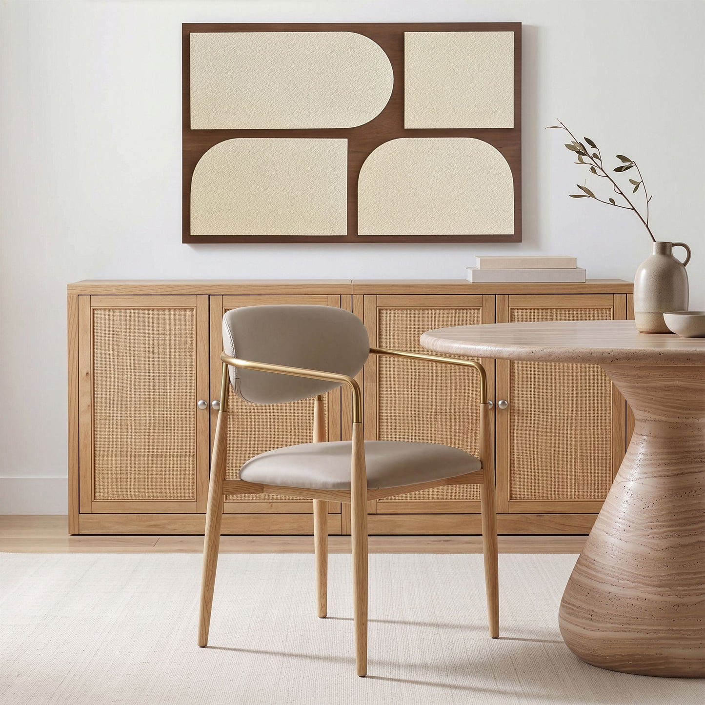 Ronda - Vegan Leather Upholstered Dining Arm Chair - Natural Legs