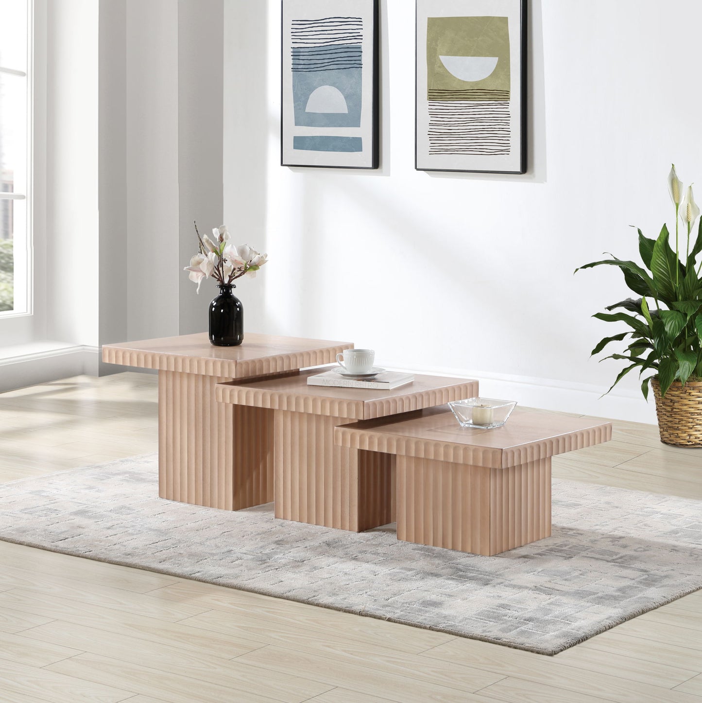 Spencer - Oak Veneer 3 Piece Coffee Tabl