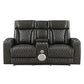 Taddeo - Power Motion Loveseat With Console, Speaker, USB, Wireless Charger & LED - Dark Gray
