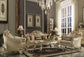 Vendome II - Sofa With 5 Pillows - Bone Synthetic Leather & Gold Patina