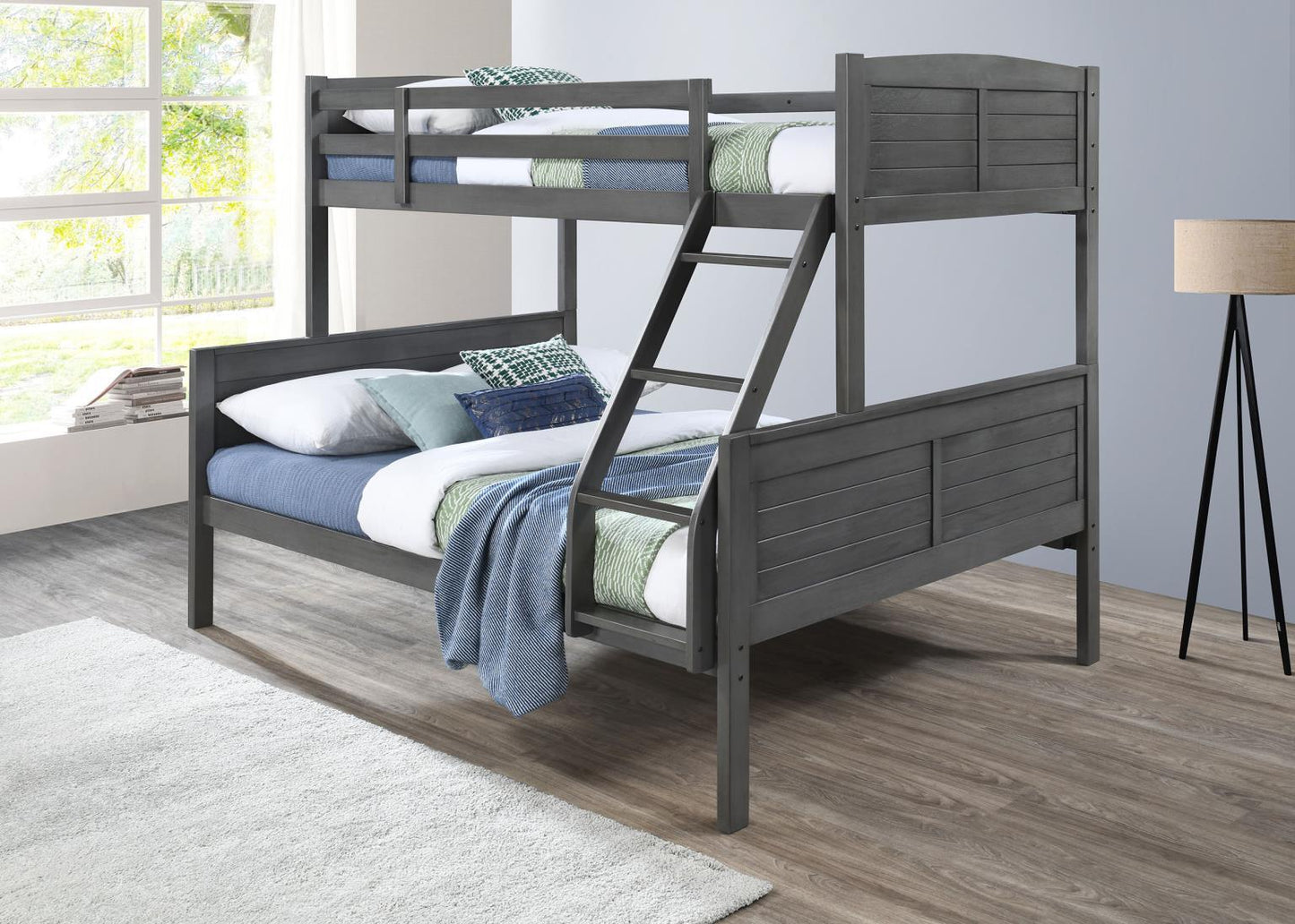S093 - Twin / Full Bunk Bed - Antique Gray