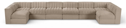 Rummi - Velvet Performance Fabric Upholstered 8 Piece Modular Sectional (With 2 Corner Chairs)