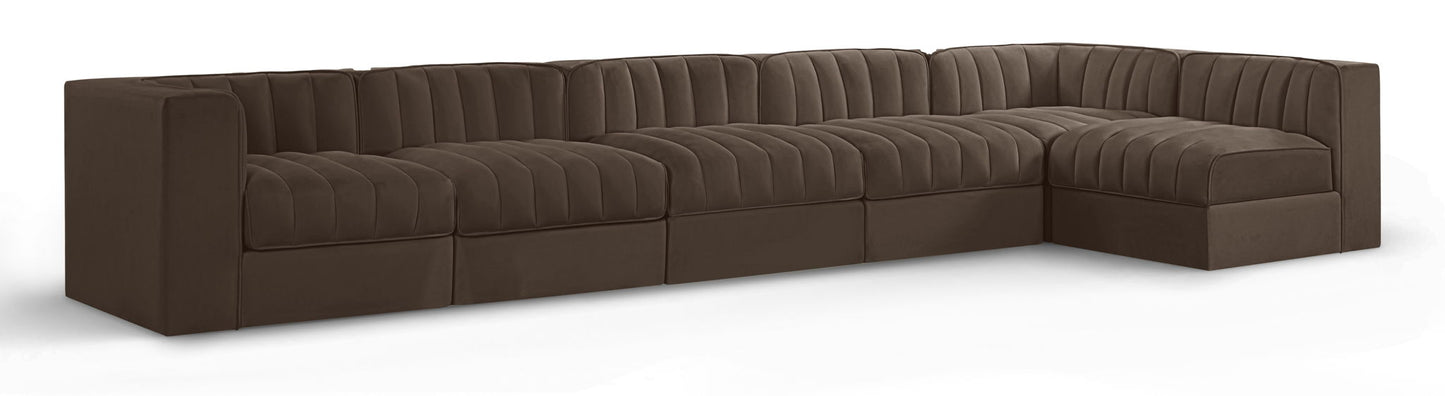 Rummi - Velvet Performance Fabric Upholstered 6 Piece Modular Sectional, L-Shaped (Right)