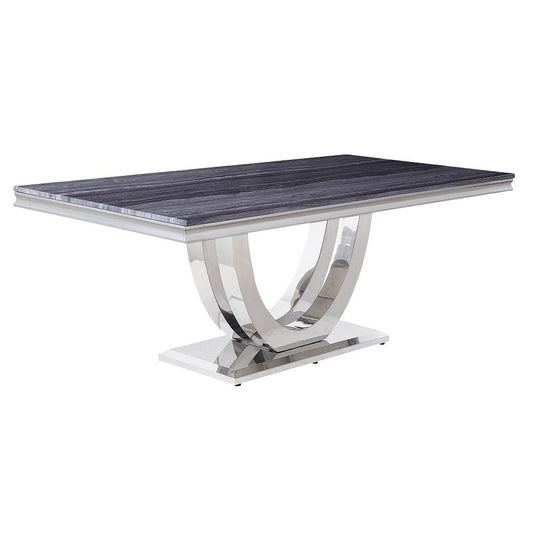 Cambrie - Dining Table With Engineered Stone Top - Engineered Stone Top & Mirrored Silver