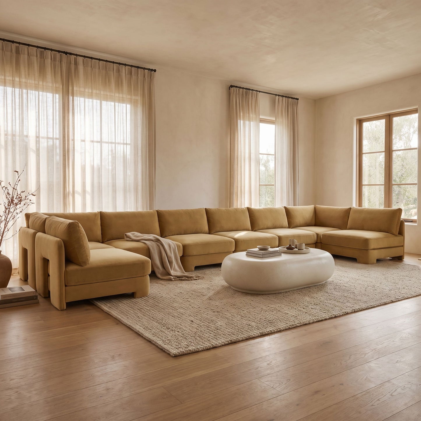 Hammond - Velvet Performance Fabric Upholstered 8 Piece U-Shaped Armless Sectional - Beige
