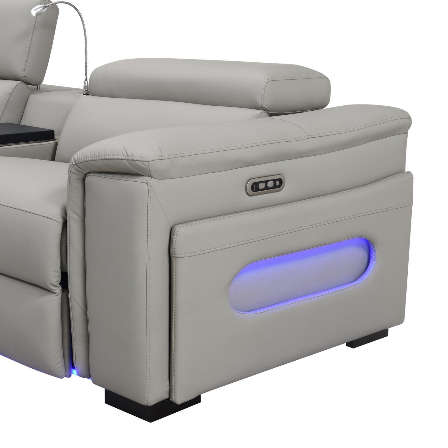 U25 - 3 Piece Power Reclining Sectional With Bluetooth Speaker, Wireless Charger, And Fridge - Gray