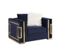 Virrux - Chair With 2 Pillows - Blue Velvet & Gold