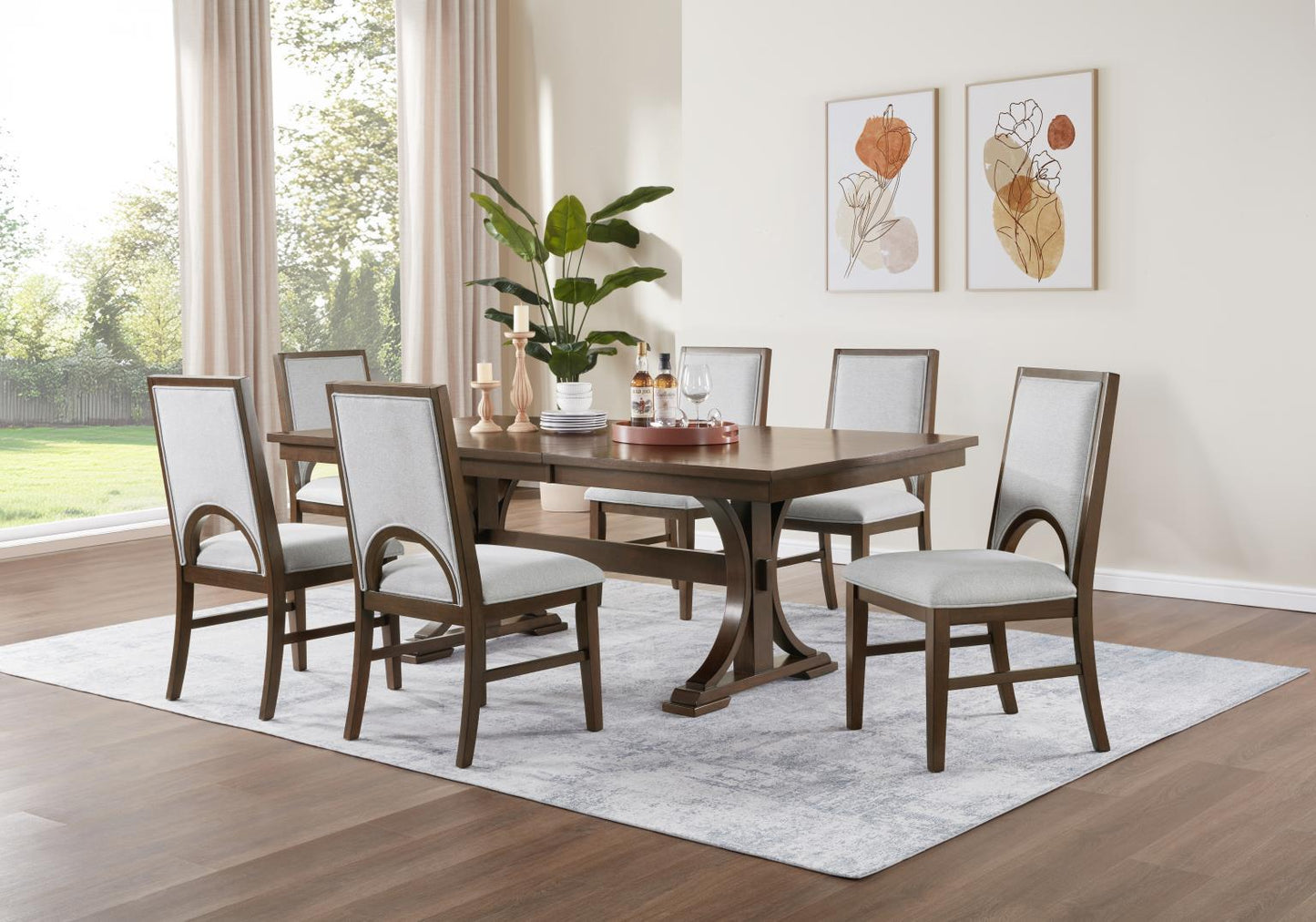 D122 - Dining Upholstered Side Chair - Cherry / Light Gray