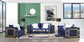 Virrux - Sofa With 6 Pillows - Blue Velvet & Gold